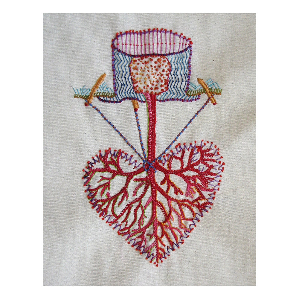 Image of Hand Embroidered Heart - Valentine Blank Card