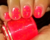 Fluorescent Pink Nail Polish - NEW - FLAMINGO - Black Light/UV Reactive - Neon Glitter - Custom Nail Lacquer - Full Size Bottle