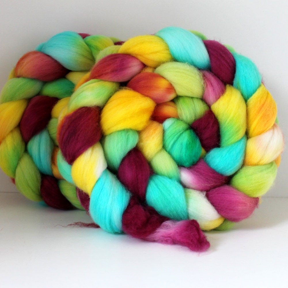Merino Roving - Hand Painted - Hand Dyed for Spinning or Felting - 4oz - TART
