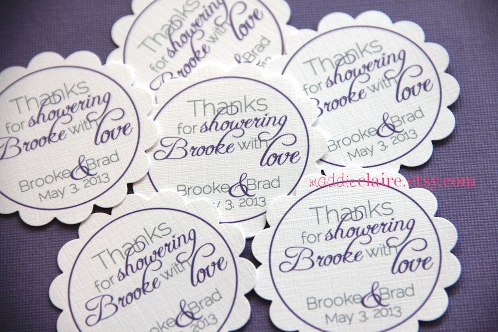Personalized Purple and Gray Bridal Shower or Wedding Favor Tags