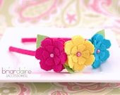 Tenley -  Felt Petunia Trio Thin Classic Headband (many colors available)