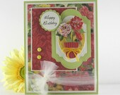 Feminine Birthday card, personalized card, elegant birthday card, red and yellow  for female, women, woman, girl