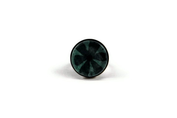 Adjustable Ring, Fabric Scraps, Glass, Teal Flower