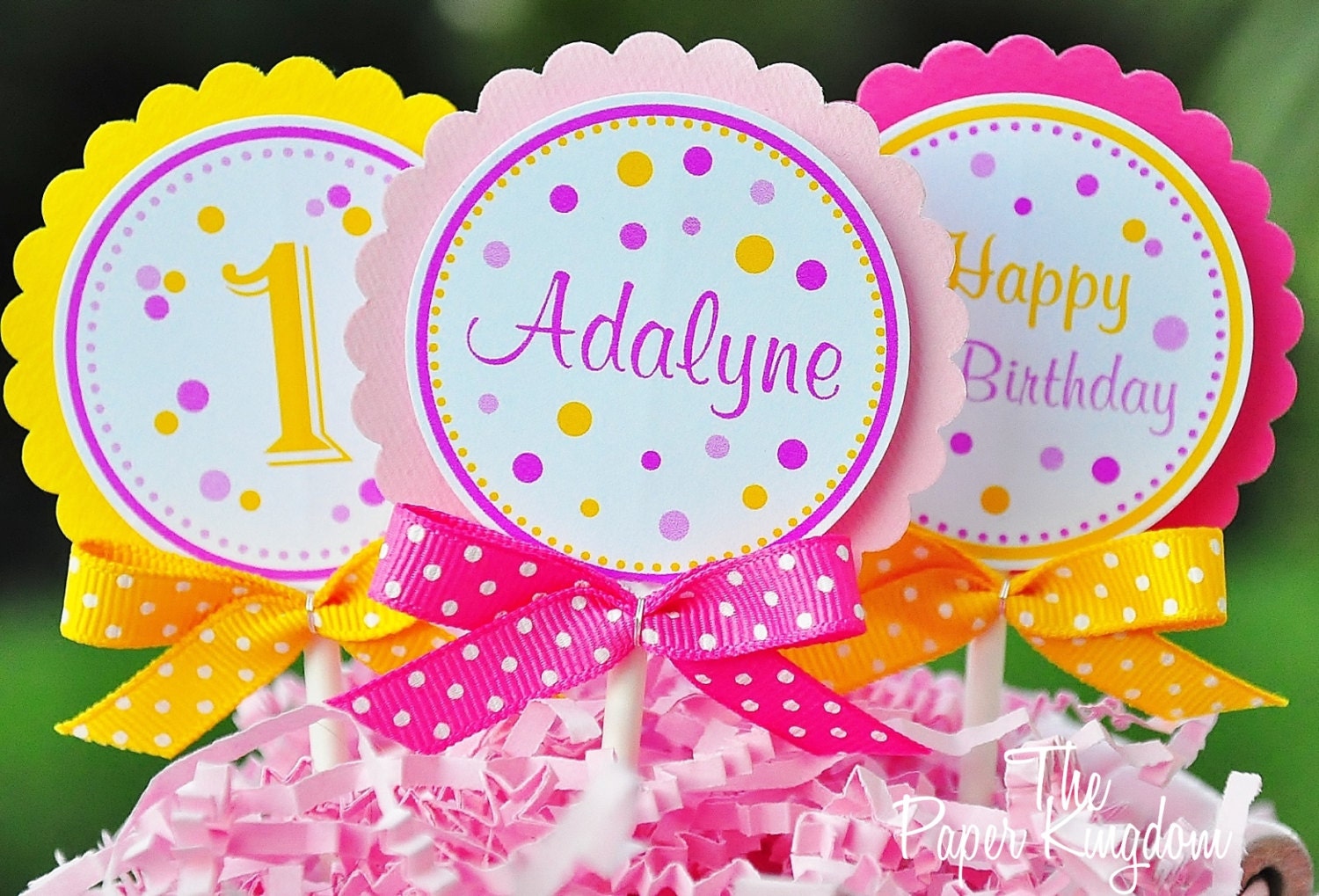 Pink Lemonade Theme, Cupcake Toppers with bows  - Set of 12