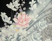 Silk Kimono Fabric  Scarf/Shawl/Wrap..Bridal Gift..Cherry Blossoms Peony..Florals..Black/Lavendar/Pink/Ivory..Clutch to match..Wedding/Prom