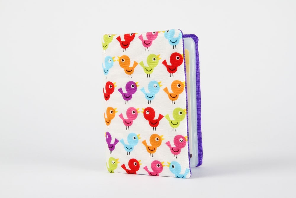 Card holder - Cute birdies on white