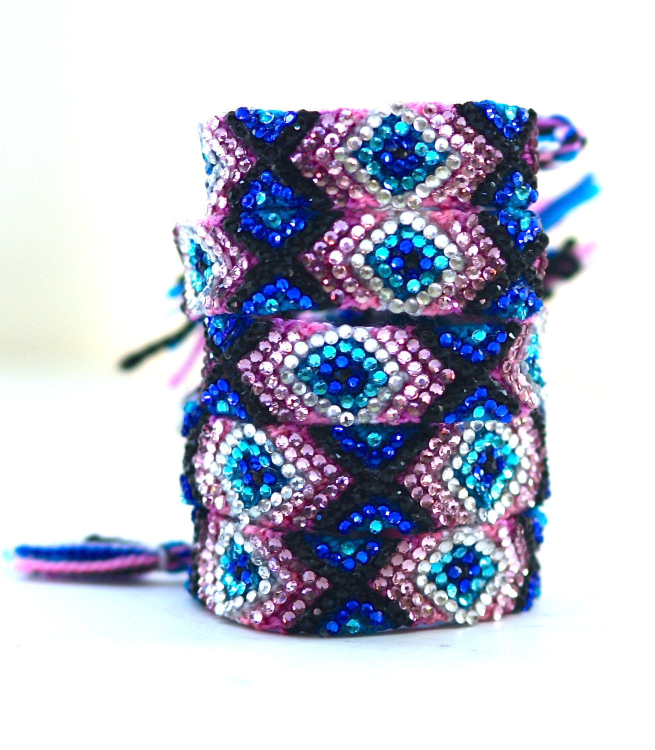 The Original Swarovski Crystal Friendship Bracelet- Corn Flower Design  (Pink, Blue, Turquoise, Silver & Black)