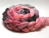 Handpainted Merino Bamboo Wool Roving - Desert Rose - 4 oz - Burgundy Grey Peach