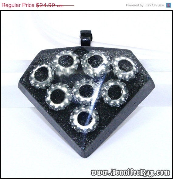 On Sale Industrial Black Diamond Resin Necklace Steampunk Inspired