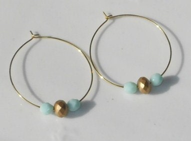 Gold Hoops with Gold/Pale Turquoise beads