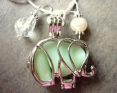 Elephant Sea Glass Necklace Locket Filigree Jadeite Seaglass