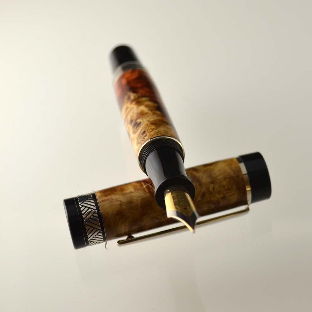 Amboyna Burl Fountain Pen - Handcrafted Wooden Fountain Pen