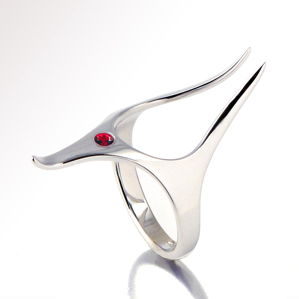 ANUBIS Unique Engagement Ring, Gold Ruby Ring, 14k White Gold Ring, designer gold ring, Italian fine jewelry by Arosha