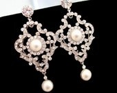 Wedding earrings, bridal chandelier earrings, vintage style earrings, rhinestone earrings, wedding jewelry