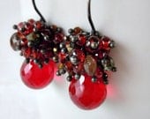Garnet Red Earrings Topaz January Birthstone Crimson Scarlet Gemstone Oxidized Silver Drop Cluster Dangle Kande