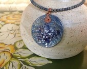 Summer Blue ceramic pendant with raku beads