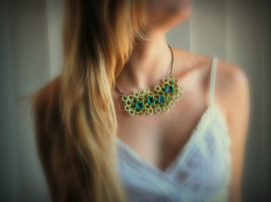 Green Circles Crochet Necklace