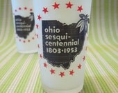 Set of 2 Frosted Glasses from Ohio Sesqui-Centennial 1953