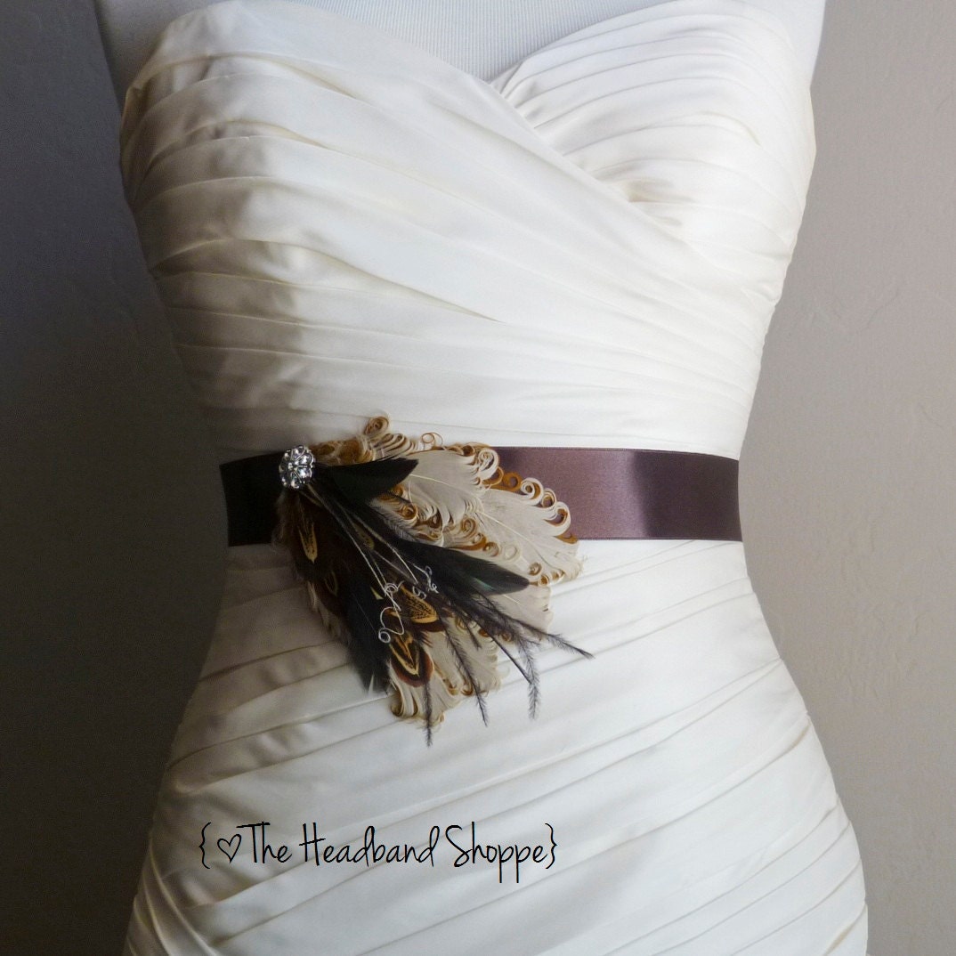 HUNTER - Couture Cream and Espresso Bridal or Bridesmaids Sash