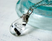 Tourmalinated Quartz Necklace. Clear and Black Gemstone Necklace. White and Black Gemstone Pendant