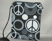 Wallet on a String - Sling Purse - Small Mini Bag Purse - Zipper Pouch - Peace Signs - Retro