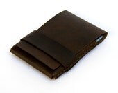 Leather Wallet - Cardholder - The original 'Minimum Wallet' - Hand Stitched - Hand Dyed Dark Brown - FREE SHIPPING