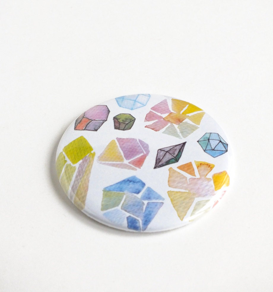 Watercolor Pastel Gemstone Pocket Mirror/Illustrated Geometric Mirror/Rainbow Color Pocket Mirror/56 mm Mirror Pocket