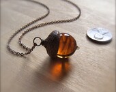 Glass Acorn Necklace in Dark Streaky Transparent Topaz by Bullseyebeads