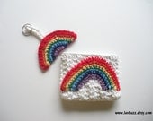 Rainbow Wallet and Keychain Set, white cotton with star print lining, ready to ship.