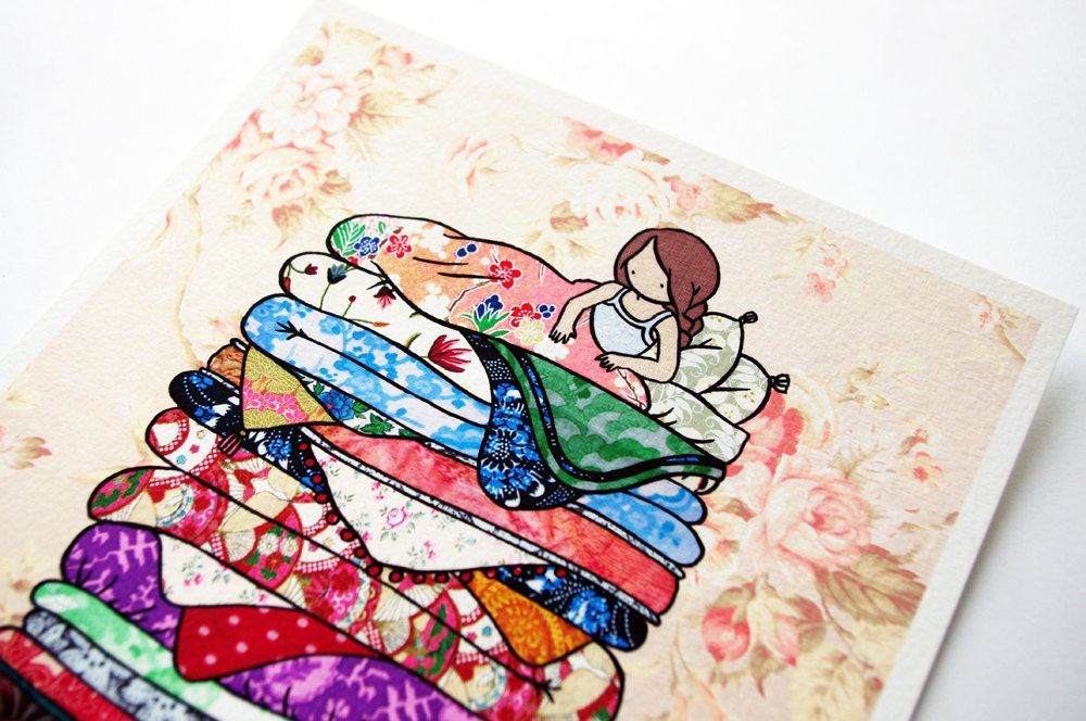 8x10in Princess and the Pea - fine art color archival print - whimsical fairy tale art