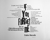 Pablo Neruda Letterpress Print by Miss Cline Press: "If You Forget Me", art in wood type, metal type, cotton paper, black, love print