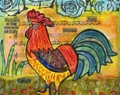 Colorful  Rooster, Rejoice on the Beauty of Life  6x6 Ceramic Tile by Elizabeth GLz Designs