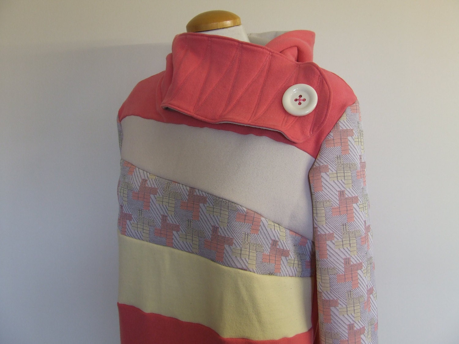 PINWHEEL - Hoodie Sweatshirt Sweater - Recycled Upcycled - One of a Kind Women - LARGE