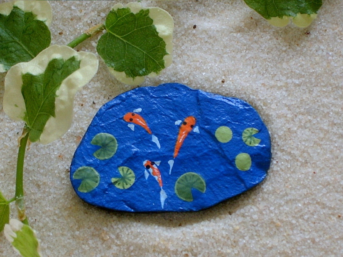 Koi Pond, spring, dollhouse miniature, prayer garden terrarium, water feature, mini dish garden, moss terrariums kit, hand painted rocks