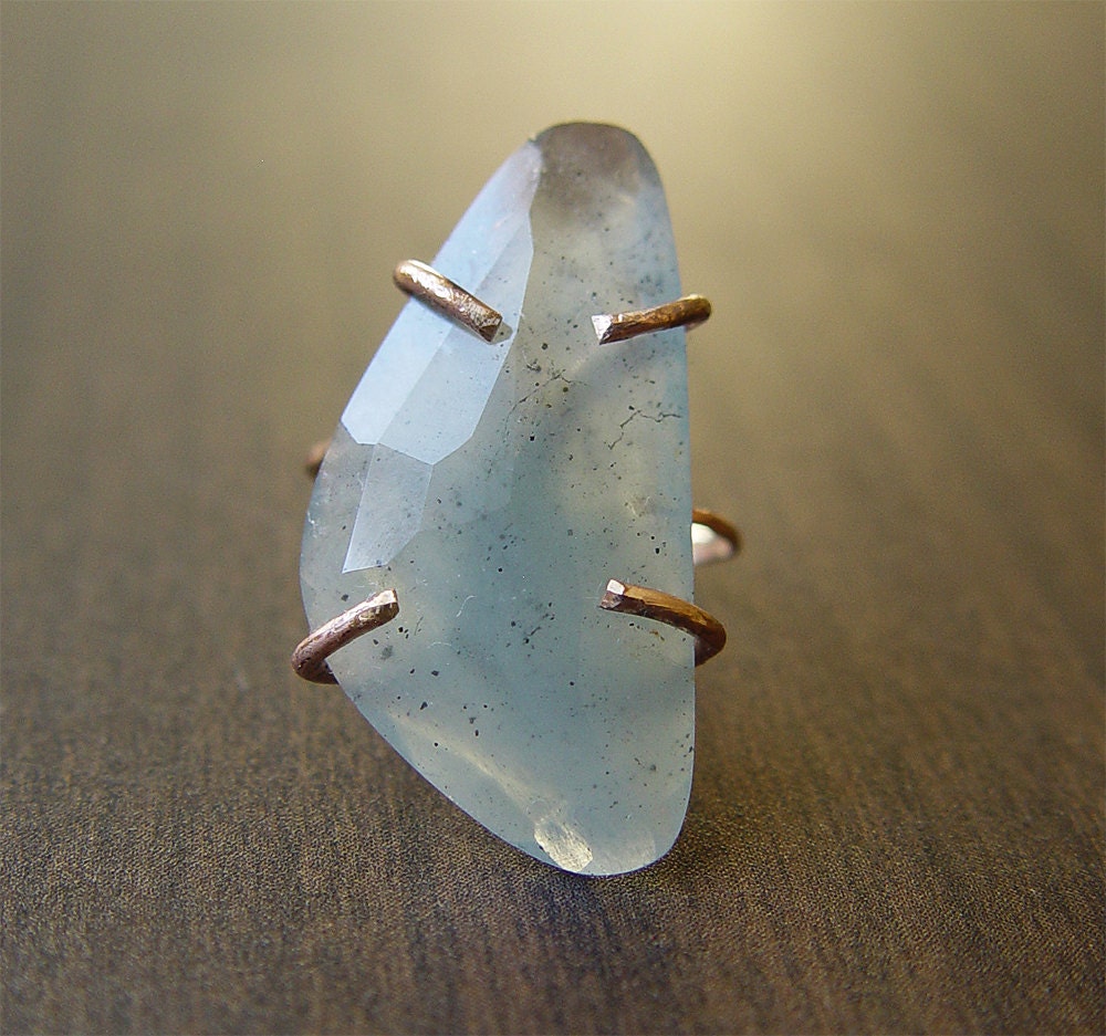 Moss Aquamarine Ring ,OOAK, 14k Gold