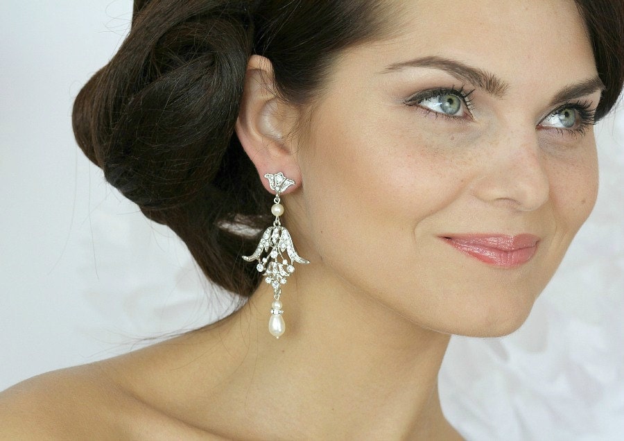 Chandelier Bridal Wedding Earrings, Pearl Dangle Bridal Earrings, Vintage Style Bridal Wedding Jewelry - Style 508