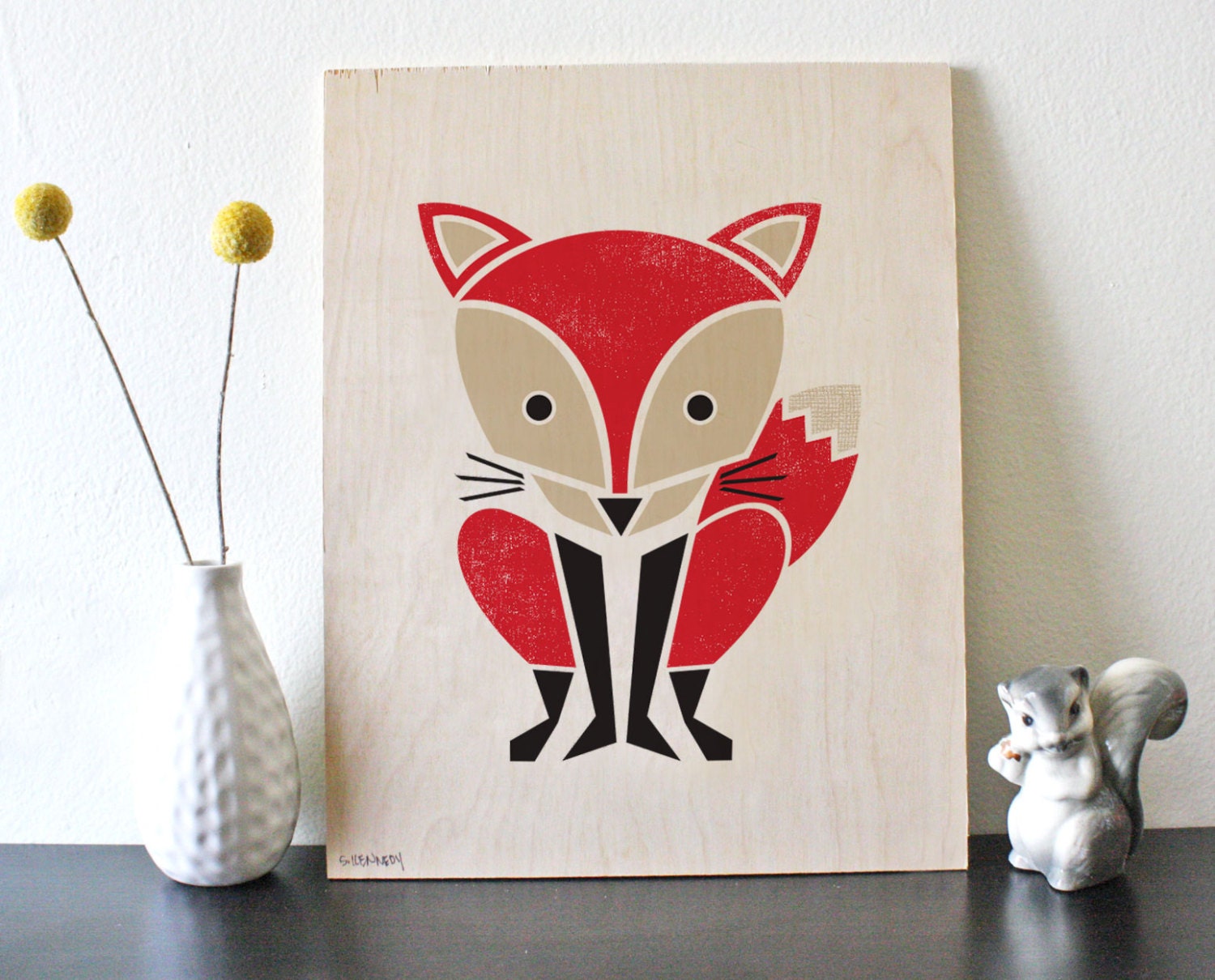 Fox Print, Birch Wood, Screenprint, Woodland Art