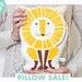 Sale, Half Off- Decorative Pillow, Lion, Organic Cotton, Hand Screenprinted, Cushion