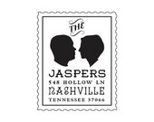 Personalized Silhouette Couple Wooden Handle Return Address Rubber Stamp