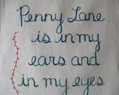 Penny Lane, embroidered art, Beatles art gift, cottage chic