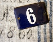 vintage enamel house number 6 (or 9), white number on navy, from the Netherlands