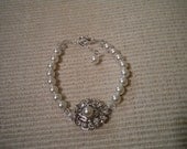 Pearl Bracelet, Rhinestone and pearl wedding jewelry for bride & bridesmaids vintage style