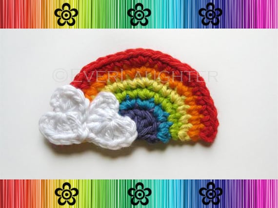 CROCHET PATTERN - Rainbow Applique with Heart Clouds-Detailed Photos