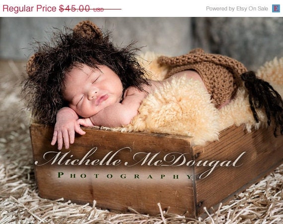 On Sale Lion Hat and Diaper Cover Set, Newborn Baby Jungle Hat