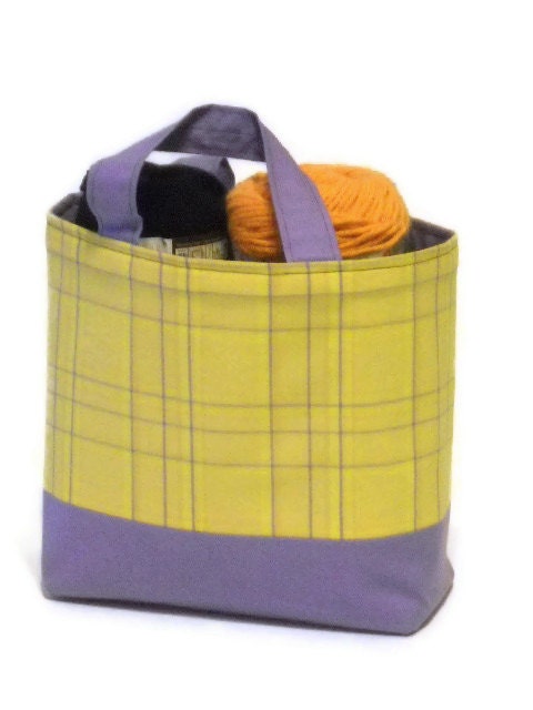 Storage Bin/Tote - Yellow Plaid with Purple Fabric