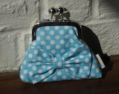 Clutch - Coin Purse - Aqua Polka Dot with Bow