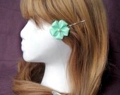 Turquoise Tsumami Kanzashi Hair Clip, Flower Hair Pin, Floral Hair Accessory