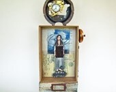 Original Interactive Mixed Media Assemblage Shadow box - For the time being.