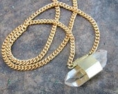 Quartz Crystal Necklace with Long Brass Chain / Handmade