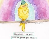Mixed Media Watercolor Birthday Canary Print by Paintingbliss